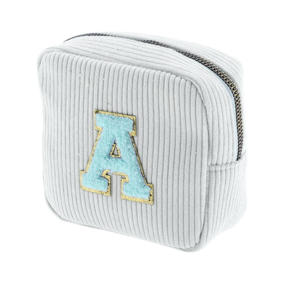 Unique Bargains 1 Pc Letter A Pattern Makeup Bag for Travel White Corduroy