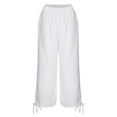 thumbnail image 3 of Summer Savings Clearance 2023! pbnbp Womens Capris Summer Casual Cotton Linen Solid Color Pockets Elastic Waist Baggy Pants Capri Pants for Women, 3 of 4