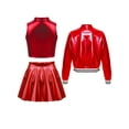 thumbnail image 2 of TSSOE Girls Metallic Dance Outfits Sparkly Hip Hop Jazz Dance Crop Top Bomber Jacket and Skater Skirts Set Red 16, 2 of 5
