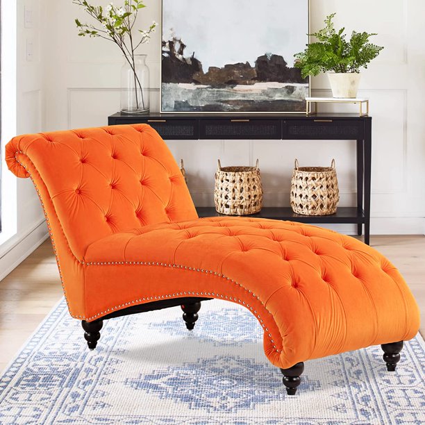 Velvet Tufted Chaise Lounge Indoor 66" with Button Nailhead Trim