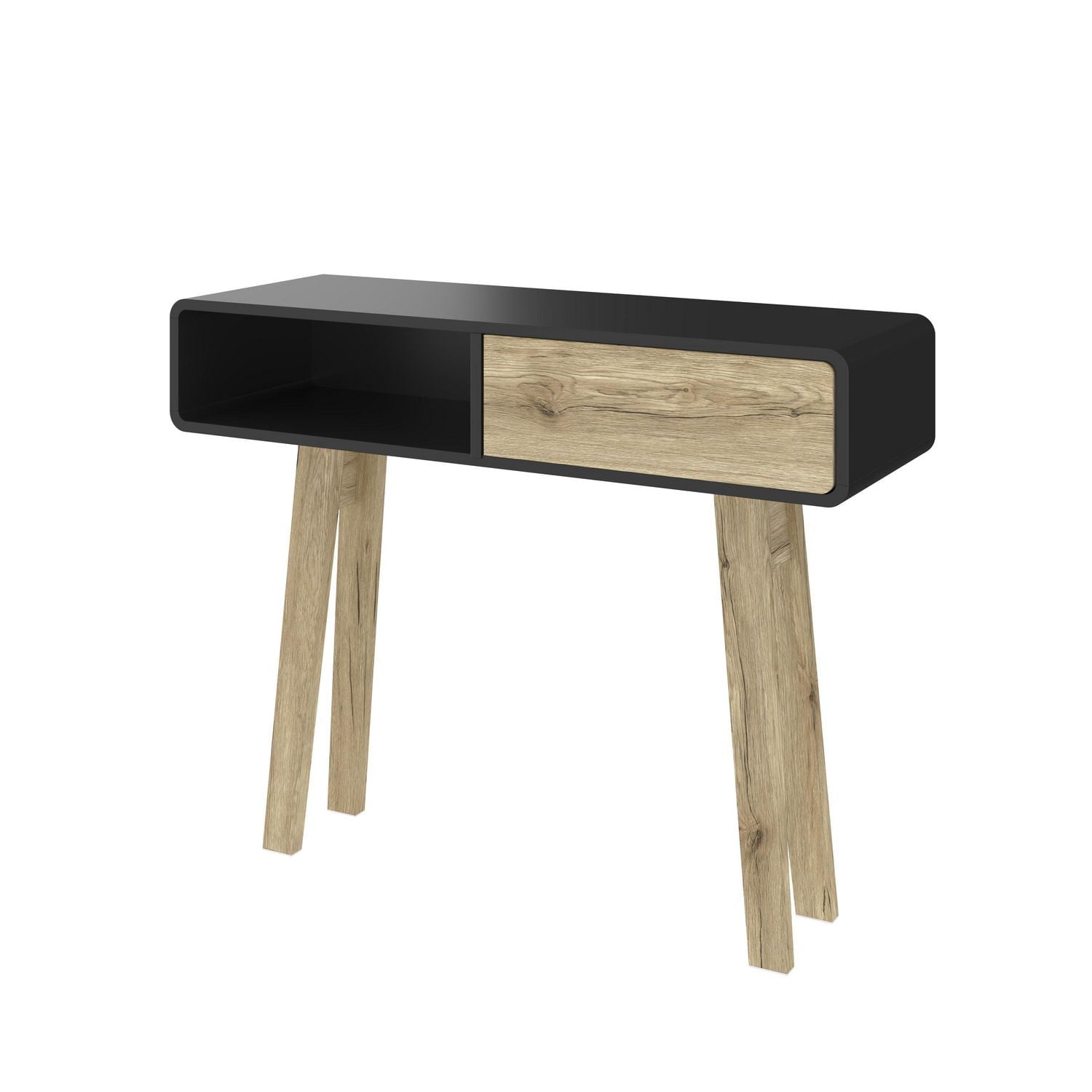Bestar Alhena 40W Console Table in black uv & sandy brown oak