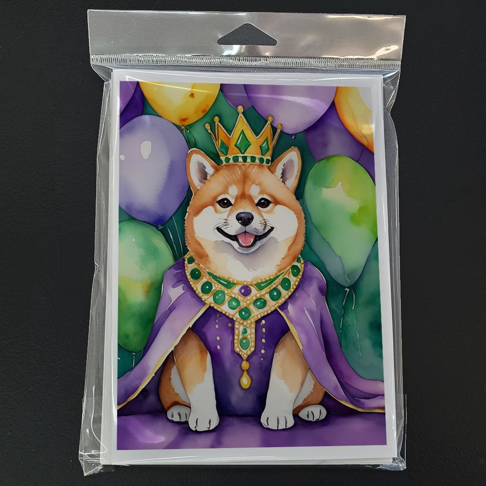 Shiba Inu King of Mardi Gras Greeting Cards Pack of 8 7 in x 5 in