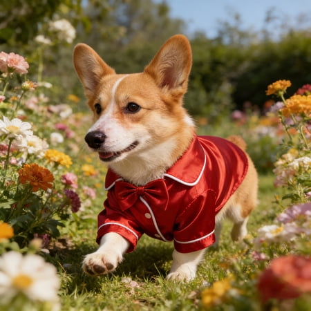 Yardwe 1Set Breathable Two Legged Dog Pajamas Red Satin Shirt with Bow Headband Soft Lapel Style