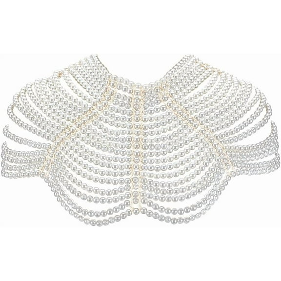 Pearl Body Chain Shoulder Necklaces Bra Chain Beaded Arm Chains Body Jewelry Summer Beach Bikini Shoulder Harness Wedding Party Accessories for Women Golden Gold