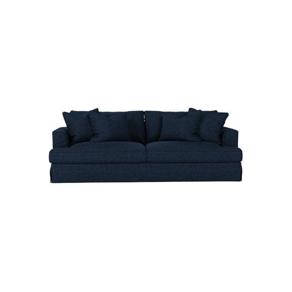 French Country SofaSlipcovered Recessed Arm SofaNavy Blue Sofa with Pillows94" Living Room Couch