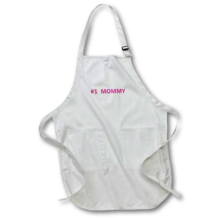 3dRose #1 Mommy - Number One Mom in hot pink for worlds greatest and best Mothers day - Full Length Apron, 24 by 30-inch, White, With