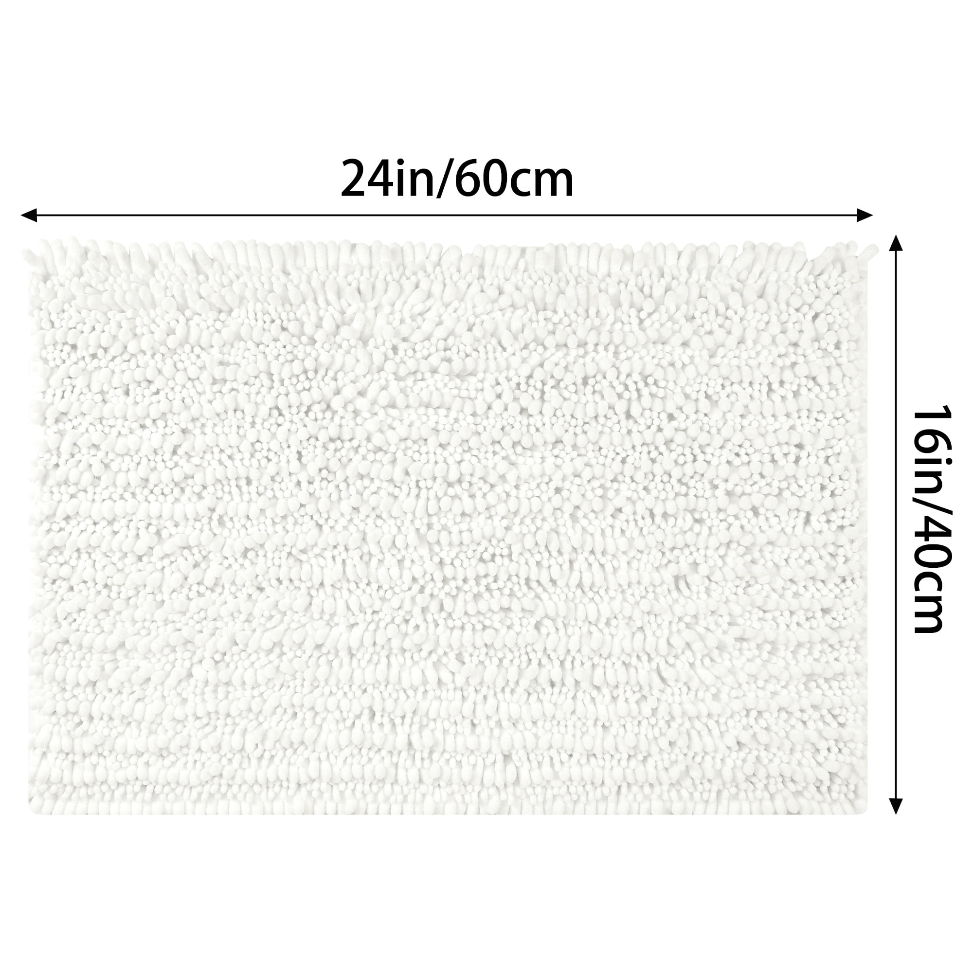 Unique Bargains Chenille Bathroom Rugs Non-Slip Bath Rugs Plain Washable Soft Shower Mat White 16" x 24"