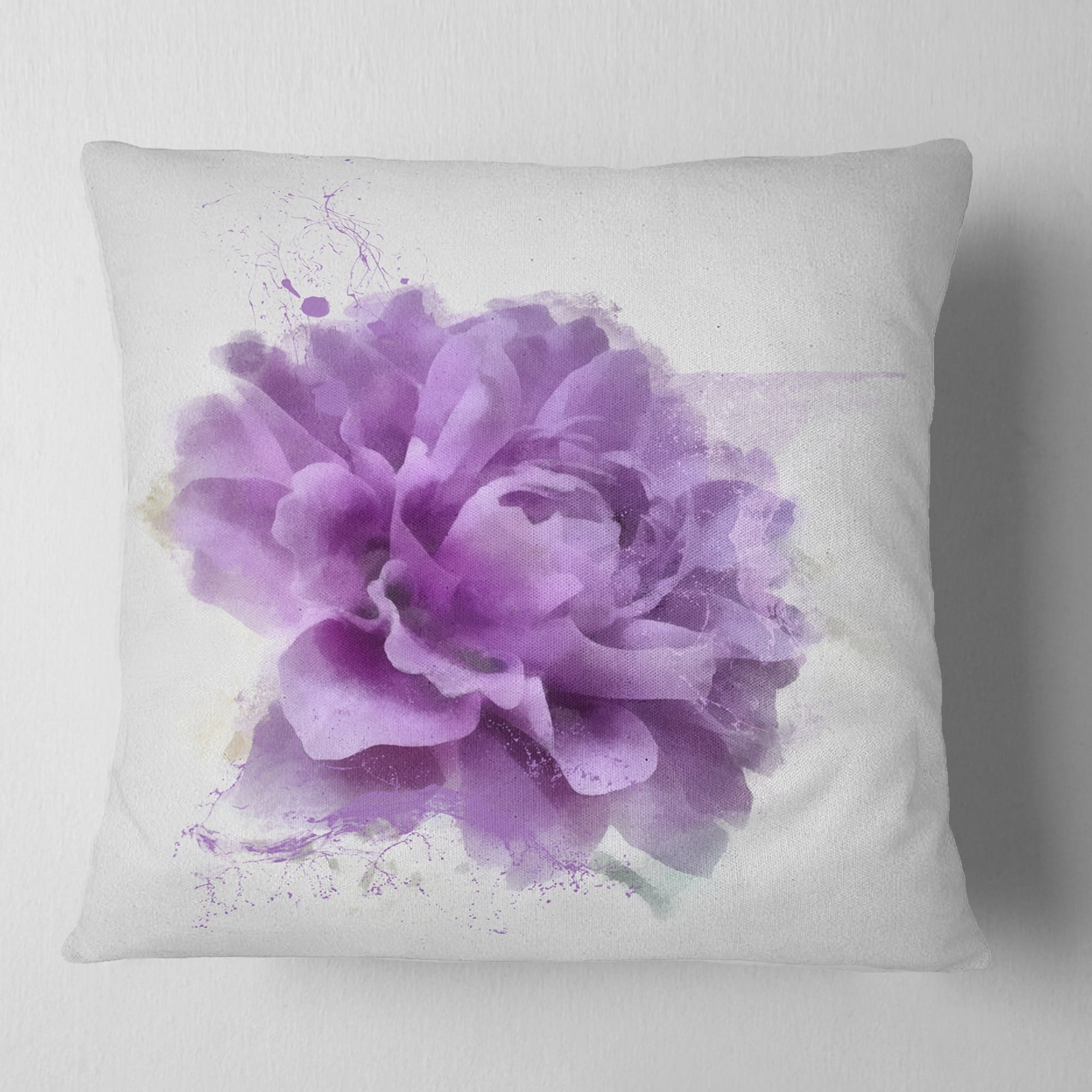 Designart Purple Rose Watercolor Illustration - Floral Throw Pillow - 18x18