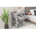 thumbnail image 4 of CLEARANCE! Modern Wooden Nightstand with Storage Drawer and Two-Tier Shelves for Living Room/Bedroom,Gray, 4 of 9