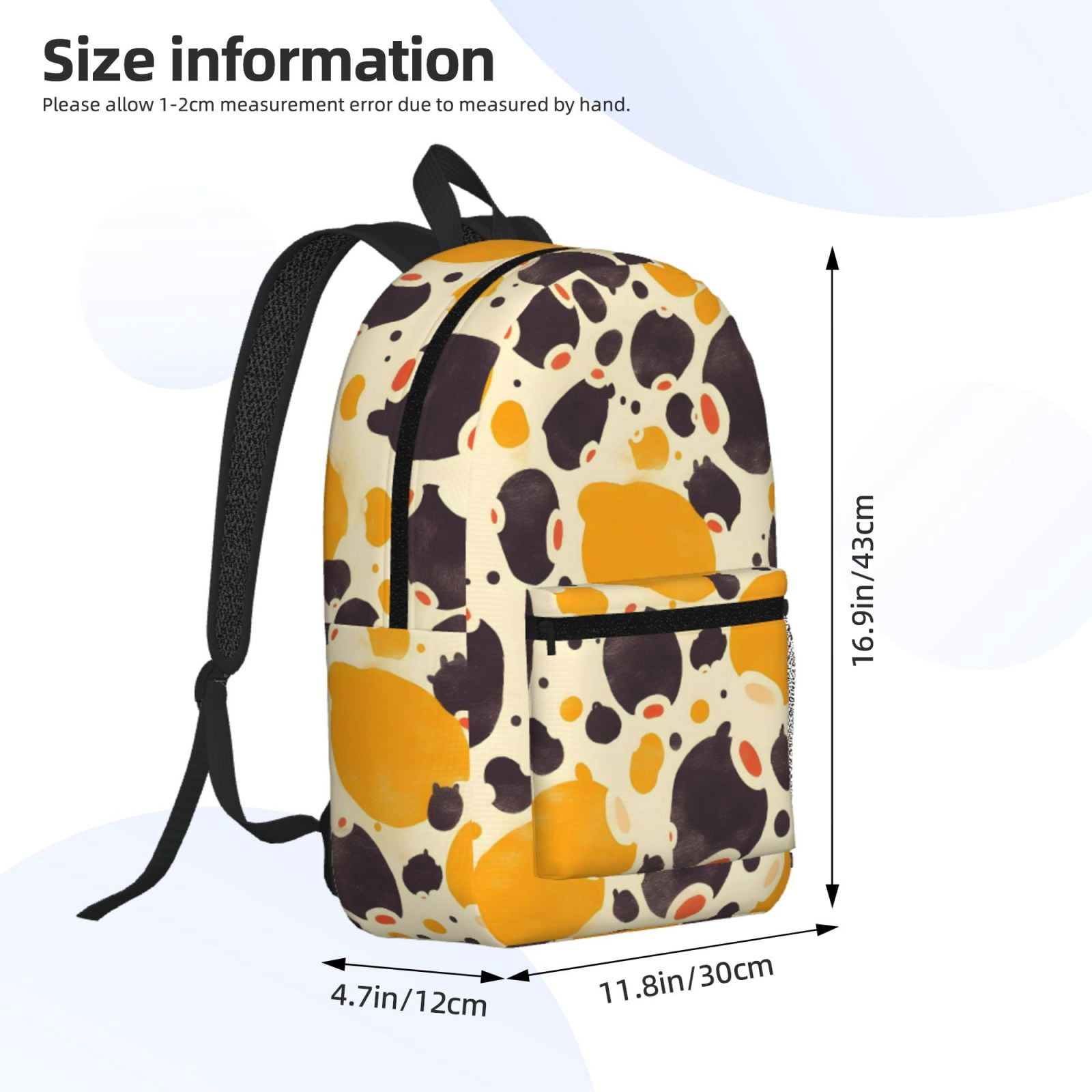 17in Backpack With Pocket Adjustable Shoulder Strap Large Capacity Zipper Opening And Closing Double Pull Head Zipper For Work Travel Sports Milk Cow Print Style Sienna_3