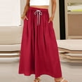 thumbnail image 2 of Amkhujs Long Skirts for Women Soft Loose Elastic Waist Linen Skirt with Drawstring Trendy Elegant Flowy Skirt for Casual Wear,Red,S, 2 of 5