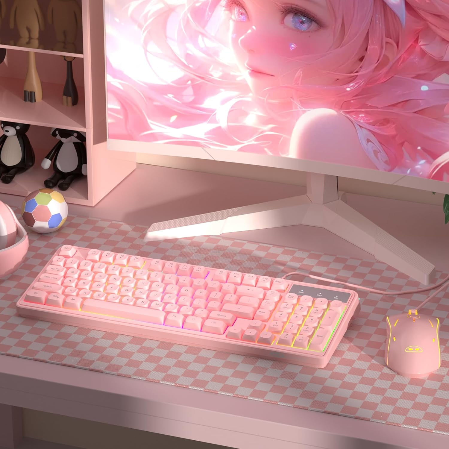 MageGee Gradient Purple Creamy Keyboard and Mouse Combo,MageGee GK980 Wired RGB Backlit Keyboard and Gradient Purple Gaming Mouse Combo,PC Keyboard and Adjustable Sensitivity Mouse for PC/loptop/MAC