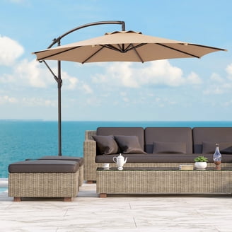 castlecreek patio patio umbrella CASTLECREEK Half Round Patio Umbrella, Khaki, 8.6'd x 4.5'w x 7.5'h, Canopy  and Space-Saving Design