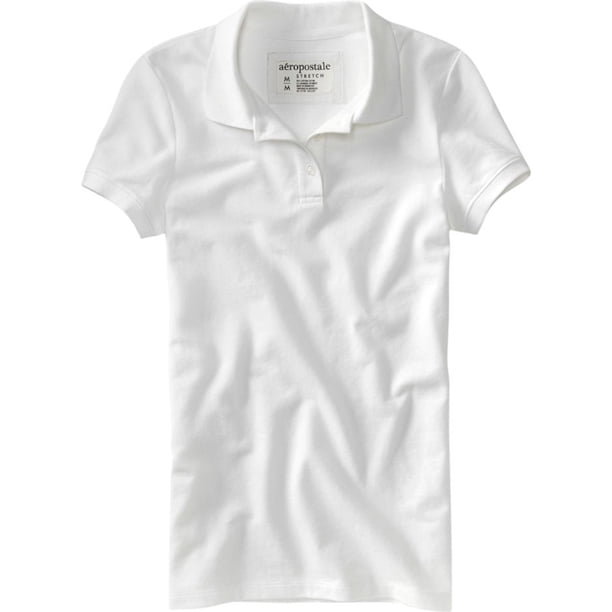 Aeropostale Womens Solid Uniform Polo Shirt, Blanco, X-Large