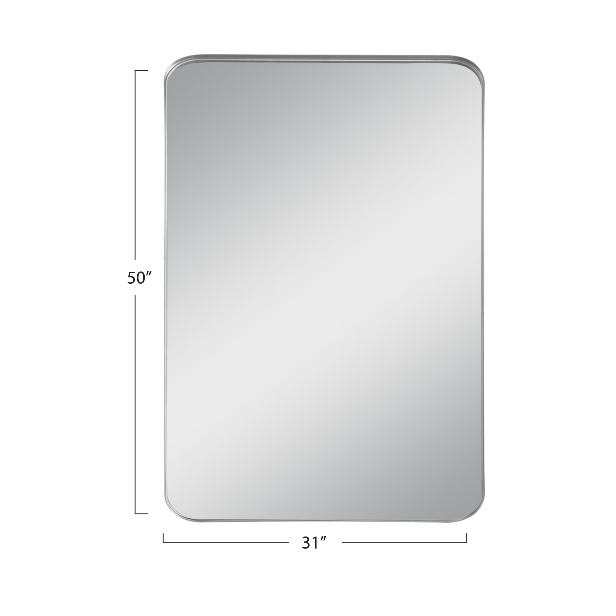 Aluminum Alloy Wall Mount Rectangular Deep Mirror Hanging Mirror Wall Mirror Rounded Corner Silver 50"x32"