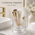 thumbnail image 5 of ABPETE Makeup Brush Holder Organizer, Transparent 3-Slot Cosmetic Storage Stand with Ribbed Design and Stable Base, 11 x 15.8 cm Countertop Organizer for Bathroom Bedroom Desktop Vanity,White, 5 of 7
