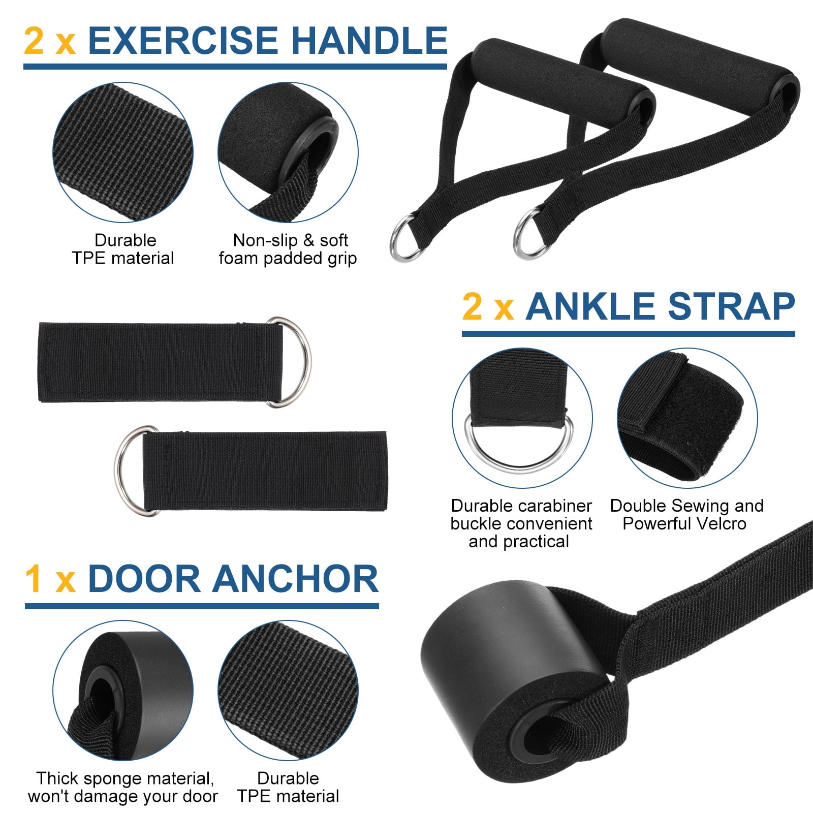 Uxcell Resistance Bands Set, 5 Level Exercise Bands for Working Out with Door Anchor/Handle/Ankle Strap/Pouch, 200LB & Grey- Fitting For(Women & Men Home/Gym Train/Yoga)