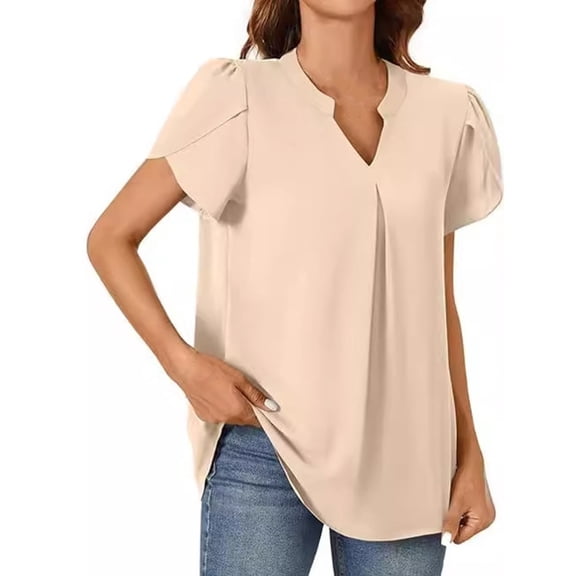 HomeGardon Womens T Shirts Tops for Women Summer and Fashionable V-neck Petal Sleeve Solid Color Shirt Top Short Sleeved V-neck Top/shirt,S-XXL