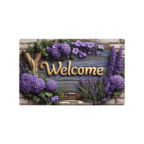 Btomtd Summer Floral Welcome Mat, Non-Slip Rubber Backing Door Mats, 16" x 24", Decorative Rug for Indoor Outdoor Entryway, Front Door, Patio, Purple
