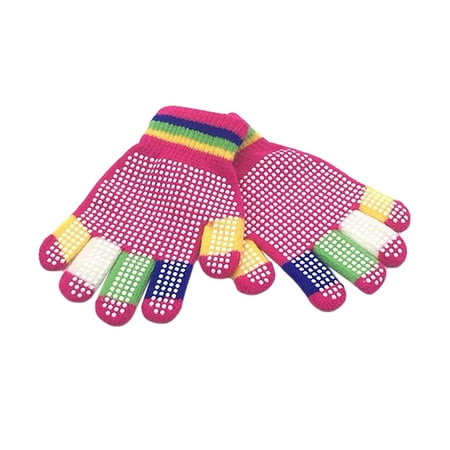 Children Winter Gloves, Multicolor Knit Woven Gloves with Anti-Slip ...