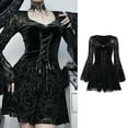 thumbnail image 5 of Vintage Dark Flocking Long Sleeve Dress for Women Girls Gothic Bodycon Dresses Elegant Slim Fitting Long Skirt, 5 of 9