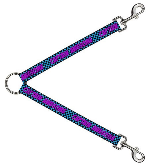 Buckle-Down Leash Splitter - CAPTAIN AWESOME Turquoise Checker Fuchsia - 1" Wide - 30" Length