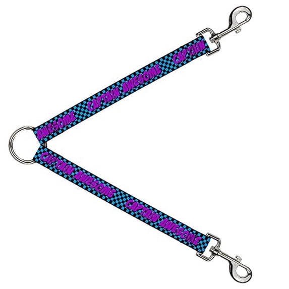 Buckle-Down Leash Splitter - CAPTAIN AWESOME Turquoise Checker Fuchsia - 1" Wide - 30" Length
