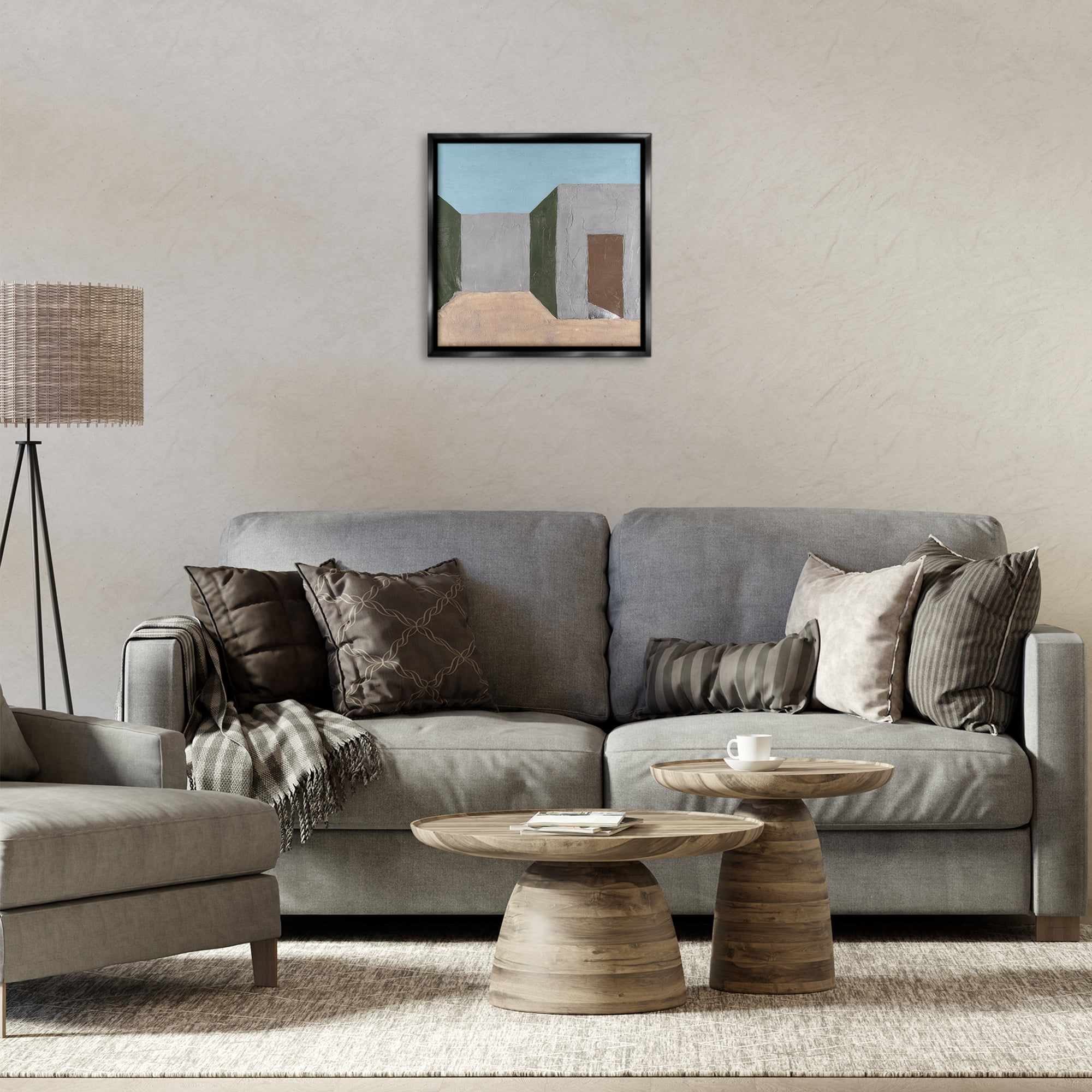 Stupell Industries Grey Rustic Building Buildings & Architecture Painting Black Floater Framed Canvas Art Print Wall Art, 18 x 18