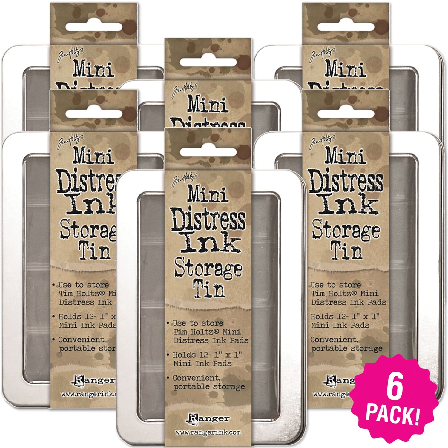 Tim Holtz Empty Mini Distress Ink Storage Tin, Multipack of 6