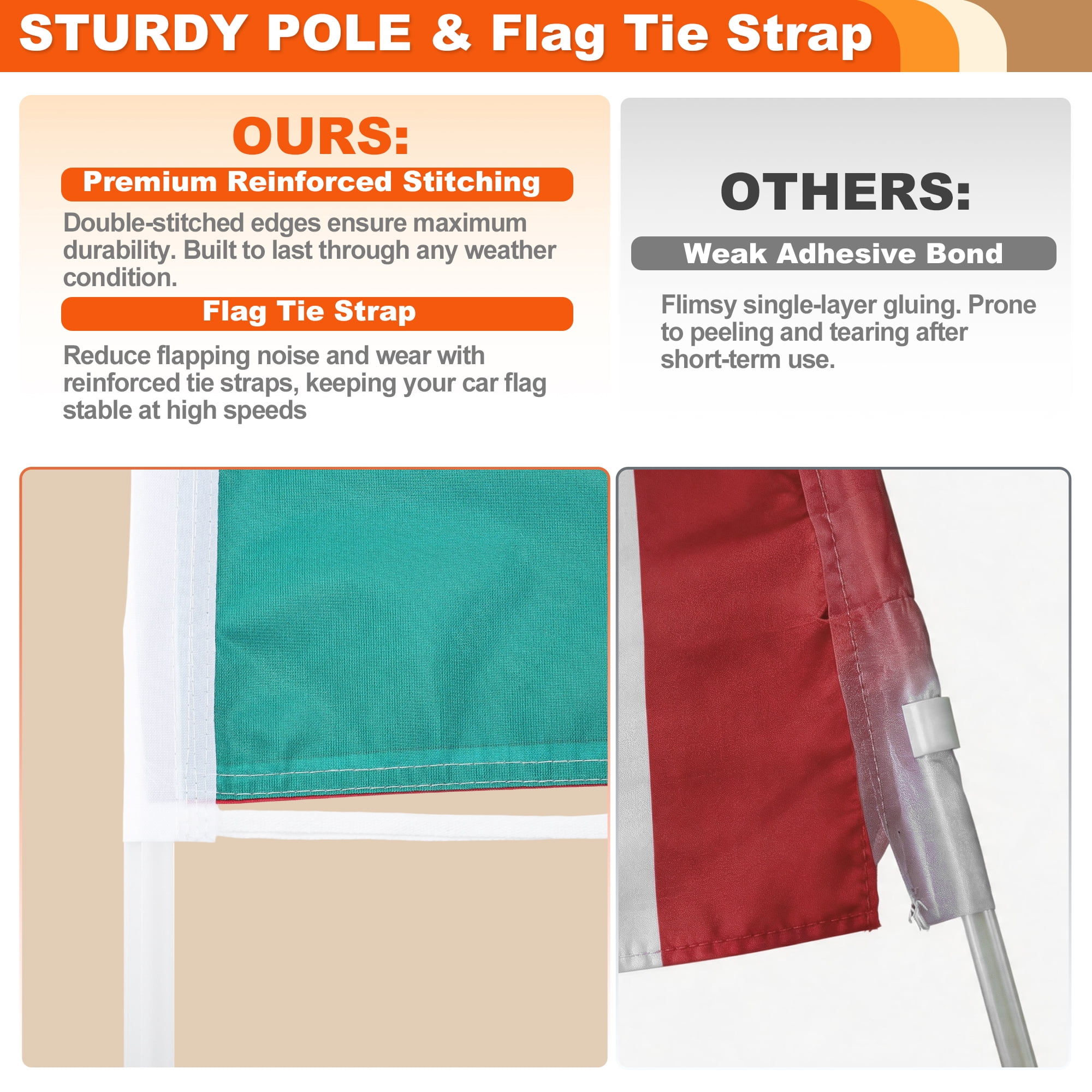 Unique Bargains 2Pcs Mexican Flag Heavy Duty 2-Ply Polyester 17.5" Sturdy Pole