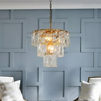 18'' 4-Light Mid-Century Modern Glam Antique Gold Crystal Tiered Chandelier Luxury Ceiling Hanging light For Dining Room Living Room