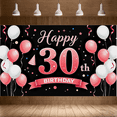 thumbnail image 3 of Black Background Happy 30th Birthday Banner with Pink White Balloons Party Decors for Photography Props Birthday Party Backdrop Supplies, 3 of 7