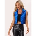 thumbnail image 3 of DARING DIVA Women's Metallic Faux Leather Lapel Collar Zip Cropped Vest XS Royal Blue, 3 of 6