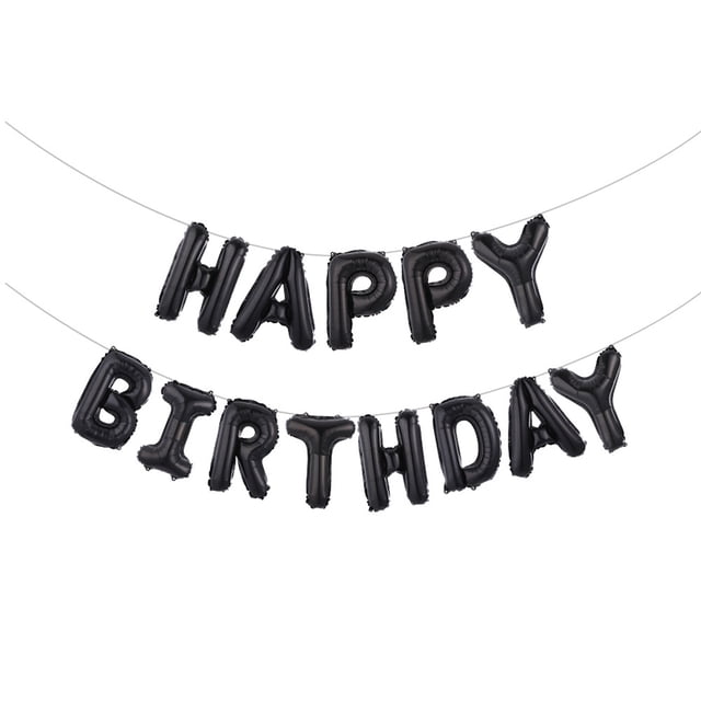 Inteprter Letrero de globo de feliz cumpleaños: inflado seguro y fácil Reutilizable y para colgar en la pared Amplia aplicación Kits de decoración para fiestas Negro