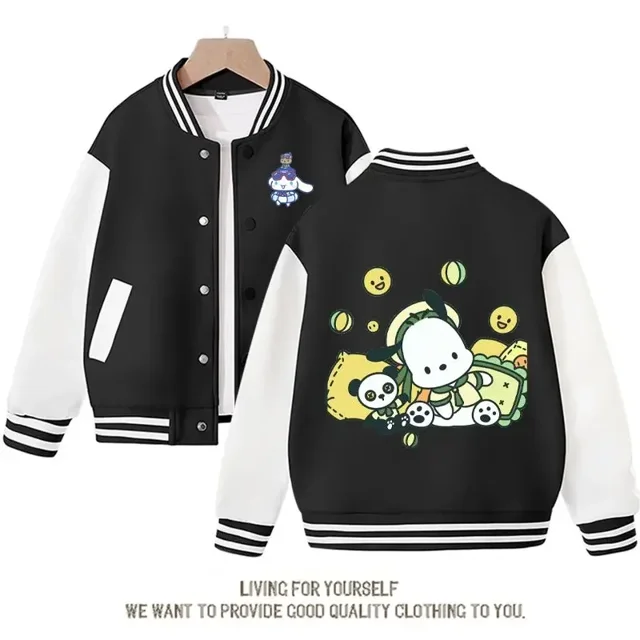 Sanrios Cinnamoroll Kuromi Pochacco-Chaqueta de uniforme de béisbol estampada para niños, abrigo de manga larga Kawaii, regalo para niños