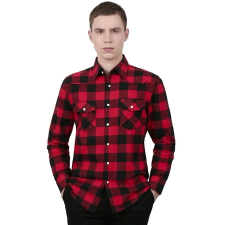 Men Long Sleeves Check Print Button Down Plaid Flannel Shirt S US 36 (The Best Flannel Shirts)
