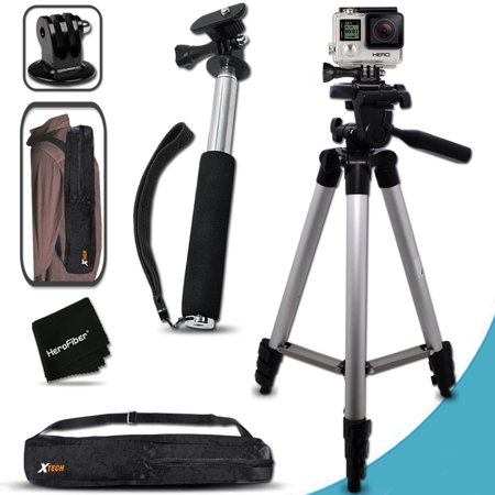 Xtech® Pro Series 60 inch Tripod and Handheld Extendable Monopod POLE Kit for GoPro HERO4 Hero 4, GoPro Hero3+, GoPro Hero3, GoPro Hero2, GoPro HD Motorsports HERO, GoPro Surf Hero, GoPro Hero