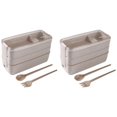 thumbnail image 1 of 2X Japanese Lunch Box Bento Box , 3-In-1 Compartment, Wheat Straw, Eco-Friendly Bento Lunch Box Beige, 1 of 3