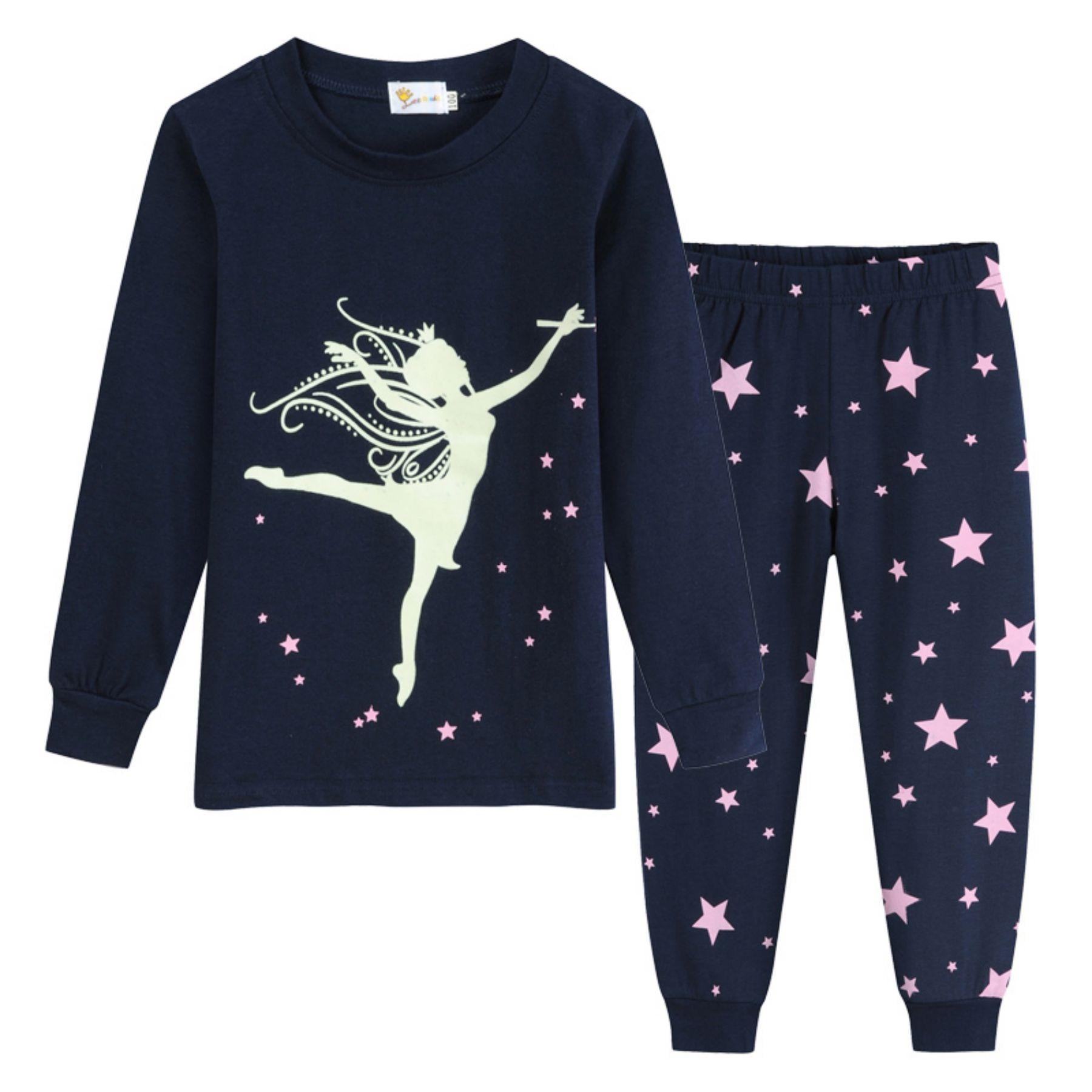 Prinkey Toddler Girl Pajamas Sets Ballet Long Sleeve Kids 2 Piece Pjs Sets 100% Cotton Sleepwear 