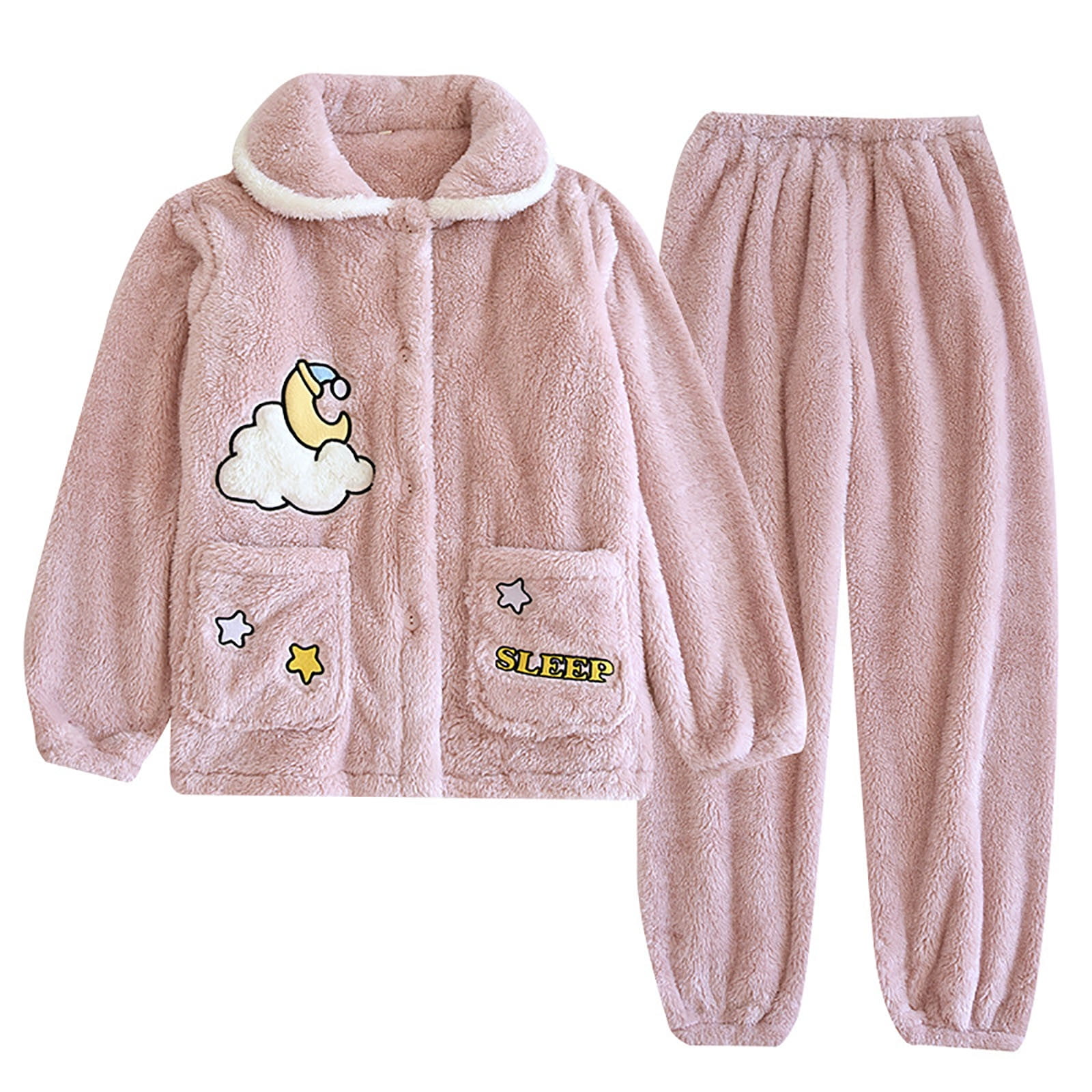 BONIXOOM Womens Christmas Pajamas Couples Christmas Pajamas Loungewear Button Long Sleeve Sleepwear Sets Solid Pink M