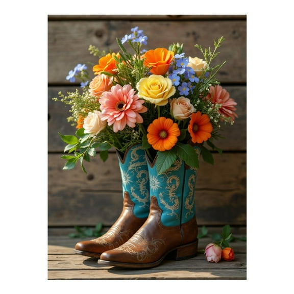 Diamond Art Kits for Adults - 5d Cowboy Boot Flower Arrangement Diamond Painting for Adults, Diamond Art for Adults Beginners, Diamond Painting Kits for Adults for Home Wall Decor