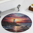 thumbnail image 4 of Lighthouse Sunrise Coast Scenery Pale Blue Tan Round Small Area Rug, Print Non Slip Washable Floor Mat, Soft Throw Rug for Living Room, Powder Room Entryway, Bathroom, Bedside, 4 of 7