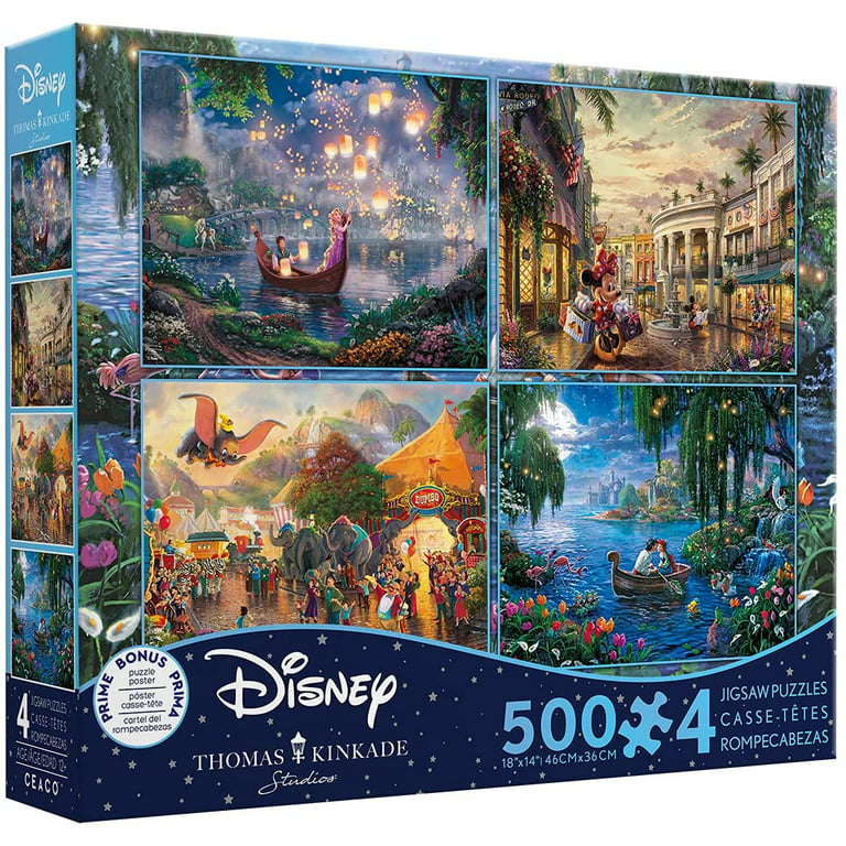 Ceaco - 4 in 1 Puzzle Multipack - Thomas Kinkade - Disney - Tangled, Mickey  and Minnie in Paris, Dumbo, and the Little Mermaid- 500 Piece Jigsaw Puzzles  for Kids, Family and Adults 
