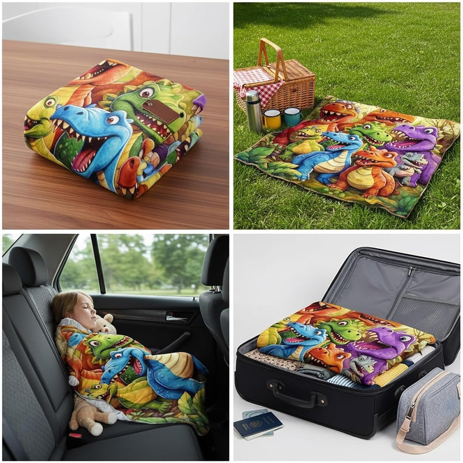 Upgraded Thickened 3D Dinosaur Blanket for Boys Girls, 4 Sizes Cute Smiling Dinosaurs HD Digital Print Flannel, Cartoon Dinosaur Throw Blanket, Soft/Warm/All Season Fleece Throw Blankets