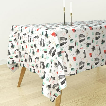 Holiday Tablecloth - Tablecloth Holiday Holiday Cats Christmas Presents Black Holiday Cotton Sateen