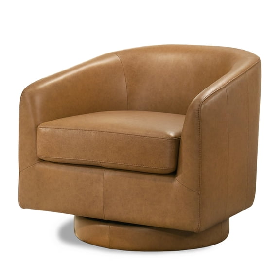 Bryan Modern Genuine Tan Leather Swivel Chair with Comfortable Cushion Seat