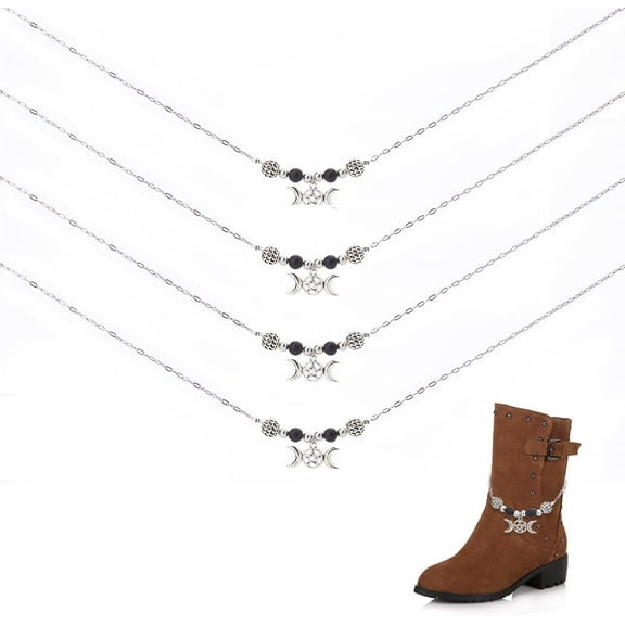 1Set 304 Stainless Steel Boot Strap Chains with Natural Black Agate Beads and Alloy Findings Antique Silver & Stainless Steel Color 445mm 4pcs/set