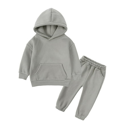 

Toddler Outfits for Boys 4T Toddler Kids Baby Boy Girl Clothes Unisex Solid Sweatsuit Long Sleeve Warm Fleece Hooded Pullover Tops Pants Set Outfits Fashion Suit Grey-4 12-24 Months