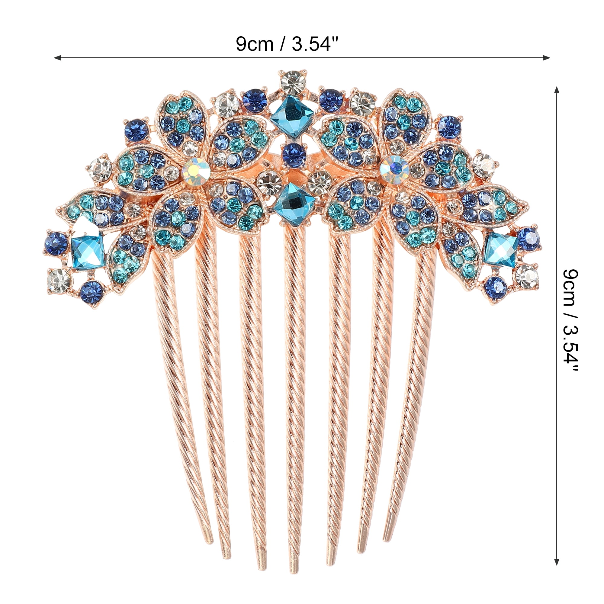 Unique Bargains Women Rhinestone Inlaid Flower Hair Comb Blue