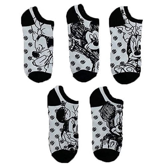 Disney womens Minnie Mouse 5 Pack No Show Casual Sock, Black White Multi, Fits Sock Size 9-11 Fits Shoe Size 4-10.5 US